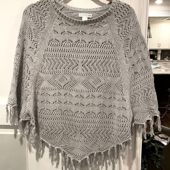 Garnet Hill Kids Metallic Fringe Pointelle Poncho - Picture 2 of 8